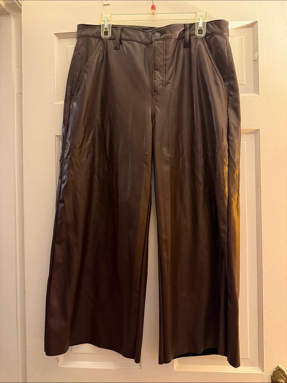 Banana Republic Dark Brown Wide-Leg Faux Leather Chinos